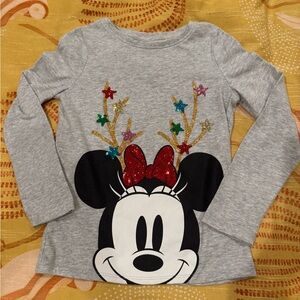 Disney Gray Long Sleeve Shirt with Minnie Mouse and Glitter Accents
